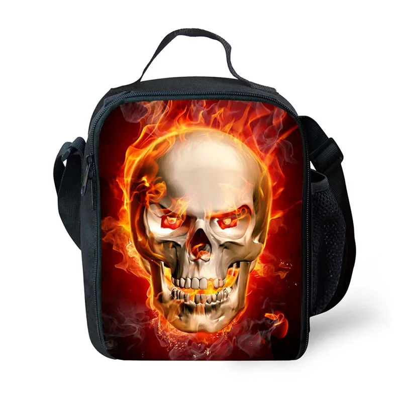 

3D Skull Print Children Lunchbag Durable Insulated Lunchbox Small Black Lunch Box for Children Boys Customized Cooler Bag