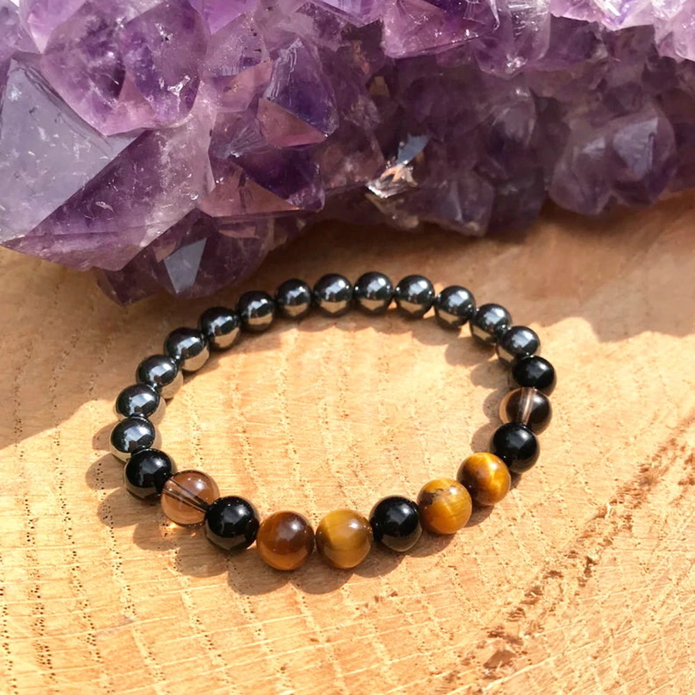 Wholesale Men`s Black Onyx Bracelet Tiger Eye Hematite Natural Gemstone Bracelet Negative Energy Protection Bracelet