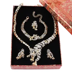 CYNTHIA Women Wedding Fashion Leopard Crystal Gold Color Necklace Earrings Bracelet Ring Accessories With Gift Boxes