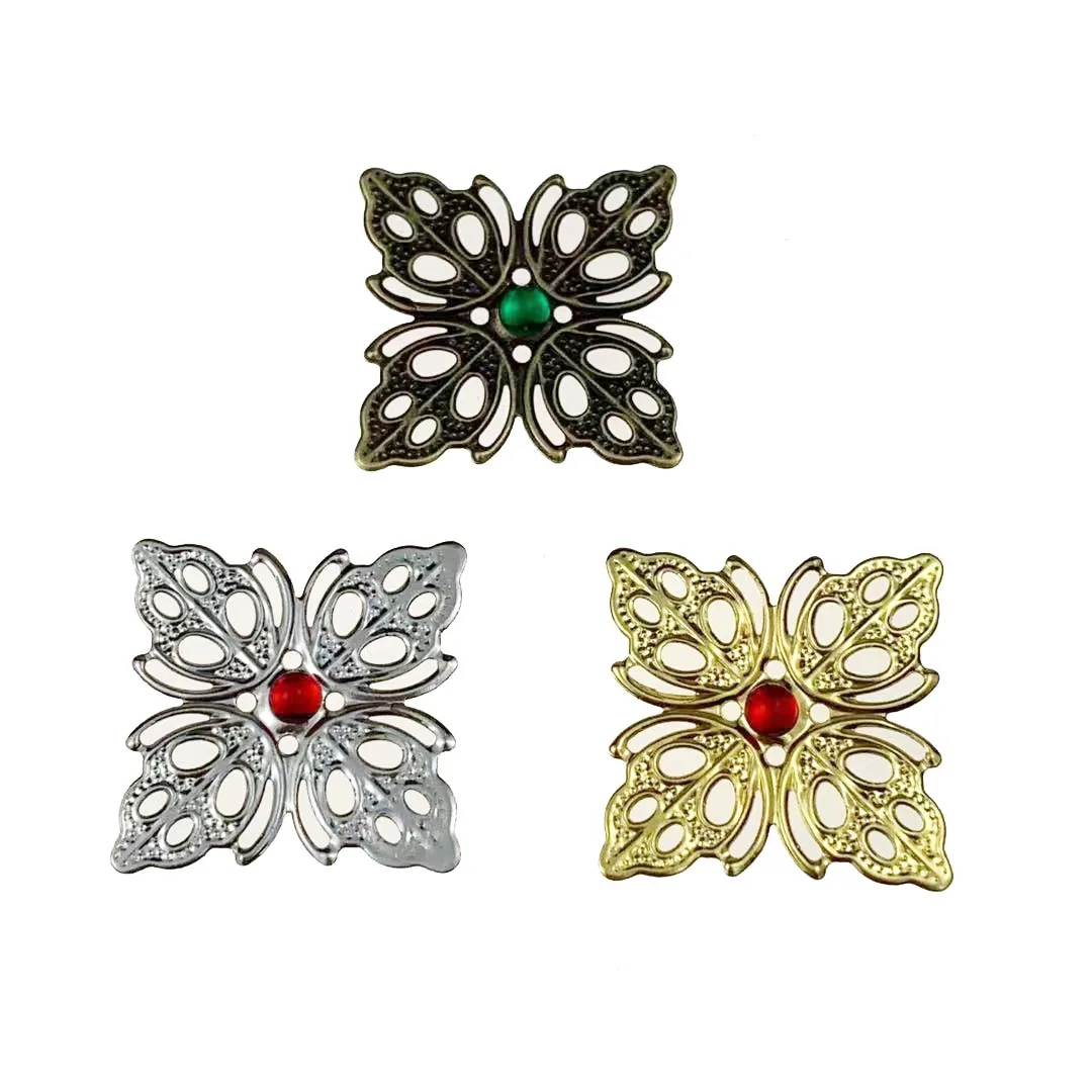 20 pieces / lot 24mm  Inlaid gems Metal Filigree flower Slice Charms  Setting Jewelry DIY Components Findings