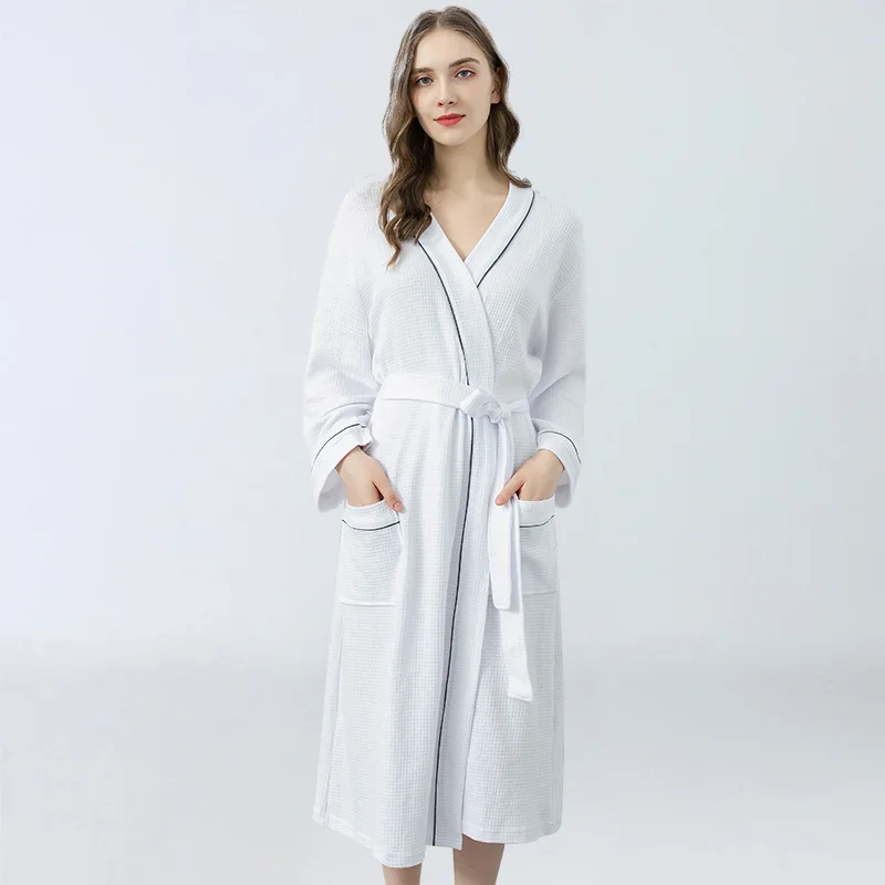 Las mujeres 100% de verano de algodón largo de novia de manga completa de salón dormir batas Kimono traje de baño ropa de noche de mujeres ropa de dormir