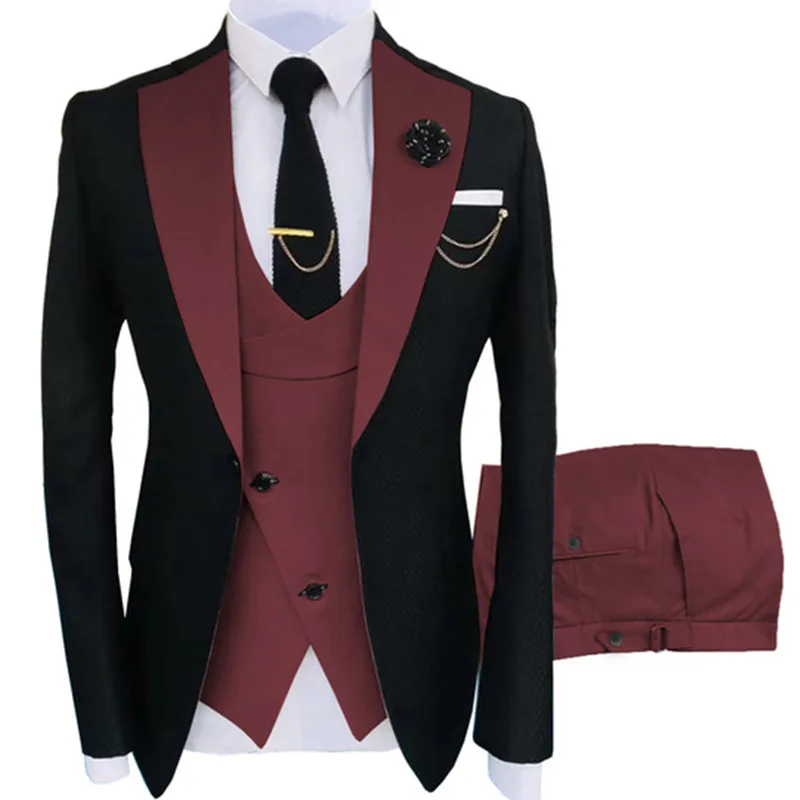 Slim Fit Men Suits Wedding Suit For Man Groomsmen Fashion Tuxedo 3 Peice Set Jacket Trousers Vest Party Stage Costume Homme