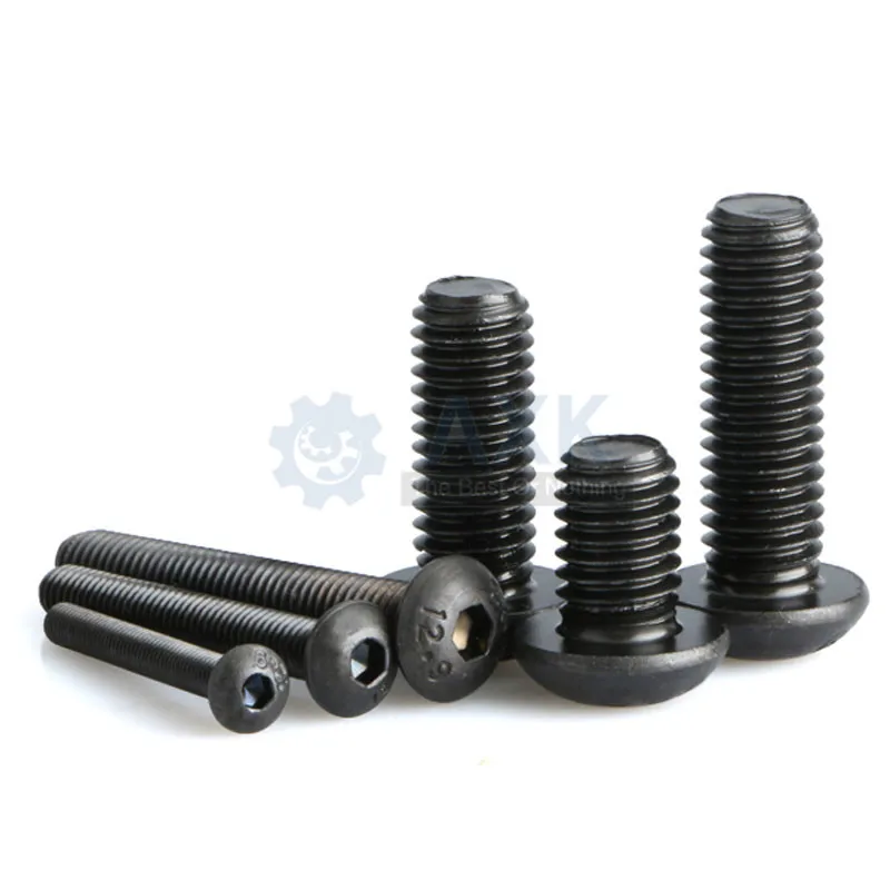 50Pcs M2 M2.5 M3 M4 ISO7380 Alloy Steel 10.9 Level Black Hexagon Socket Button Head Screw Furniture Mushroom Cap Hex Bolts HW041