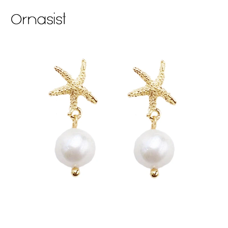 Simple Starfish Natural Pearl Stud Earrings  Statement Irregular Freshwater Bead Earring Women Pendientes Jewelry Gift