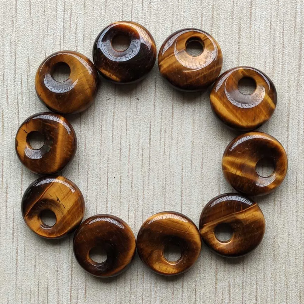 Good quality natural tiger eye stone gogo donut charms pendants beads 18mm for jewelry making Wholesale 12pcs/lot Fast shipping
