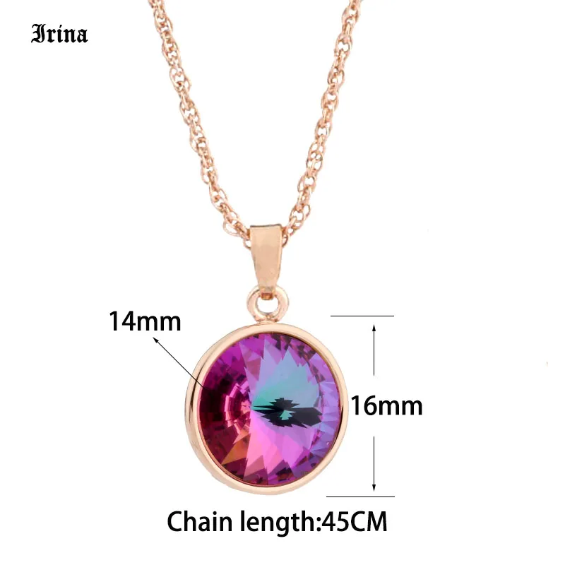 High Quality Classic 12 Color Round Crystal Pendant 585 Rose Gold Color Colorful Korean Pendant And Necklace for Women\'s jewelry
