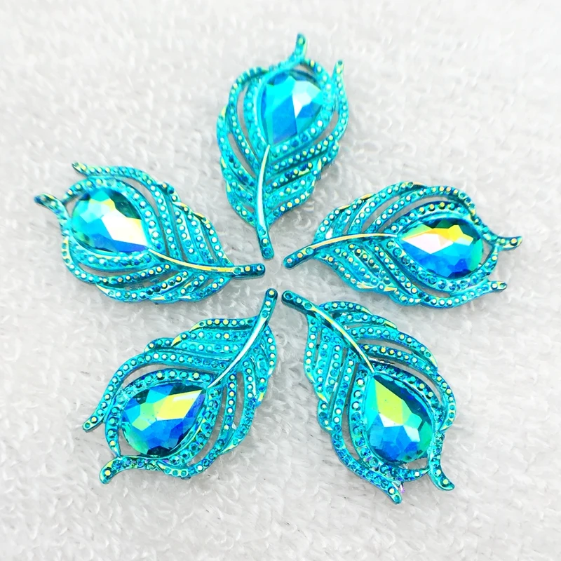 new 10pcs fashion style sew on crystal rhinestones flatback leaf shape 20*38mm handsewing gem stones-B07