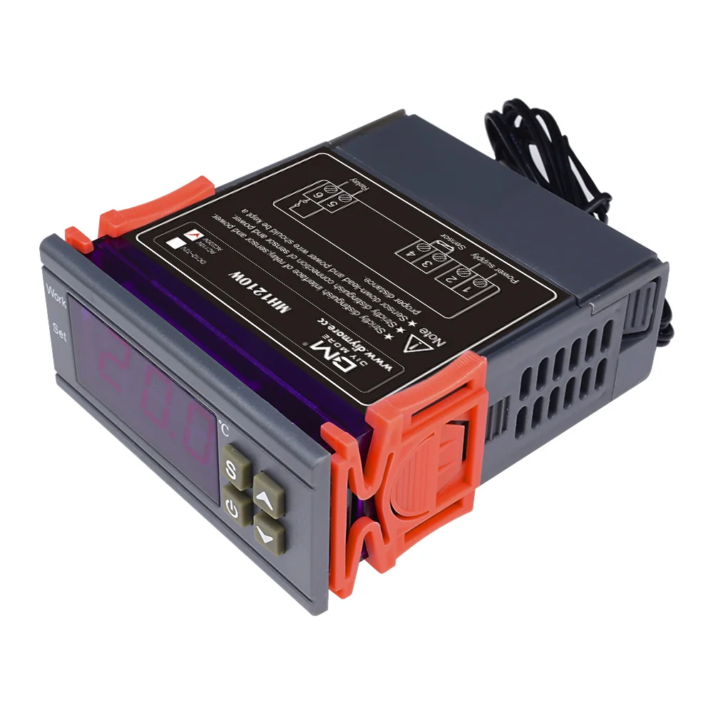 Imagem -02 - Controlador de Temperatura com Sensor Controle de Resfriamento de Aquecimento Mh1210w dc 12v 24v ac 90250v 10a 220v Regulador Termostato com Sensor50110c