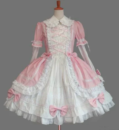 Kawaii girl gothic palace sweet lolita dress vintage lace bowknot peter pan collar victorian dress  lolita op loli cosplay