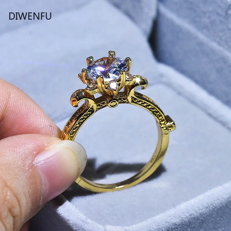 Diamond Soild 14K Yellow Gold Rings for Women 2021 Fashion Bohemia Wedding Bands Rings for Couples Silver Jewelry for Luxury