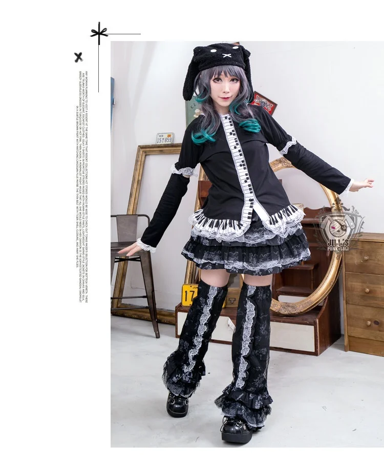 originele editie Rock Punk Gothic Harajuku Hot Girl Cake Jurk Violet Zacht Meisje Japanse Lolita Kant Minirok + Beenwarmer