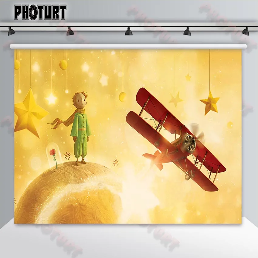 

PHOTURT Little Prince Photography Backdrop Baby Shower Birthday Party Background Aircraft Vinyl Polyester Photo Studio Props