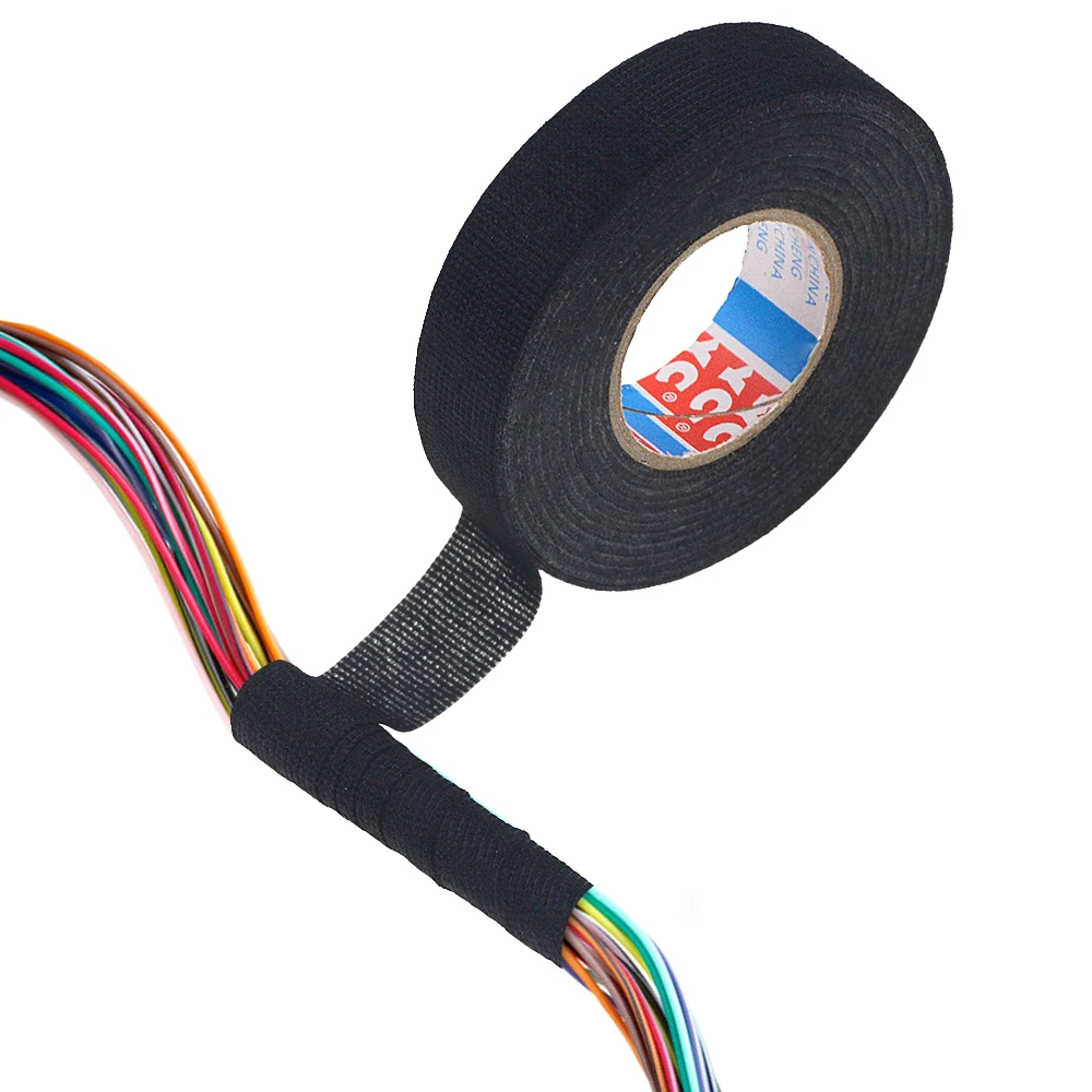 Cinta adhesiva de tela para arnés de cables, cinta de terciopelo para cableado de coche, ancho de telar 9 / 15/ 19/ 25/ 32mm, 15m, novedad