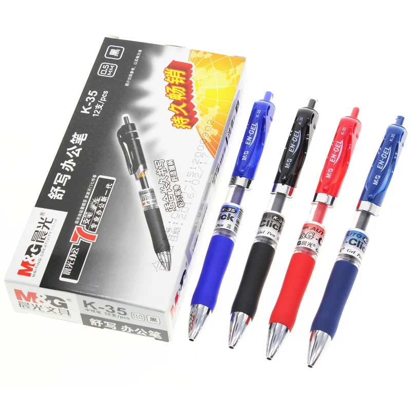 12PCS M&G K-35 Gel Pen 0.5MM Press Gel Pen Blue Black Doctor Prescription