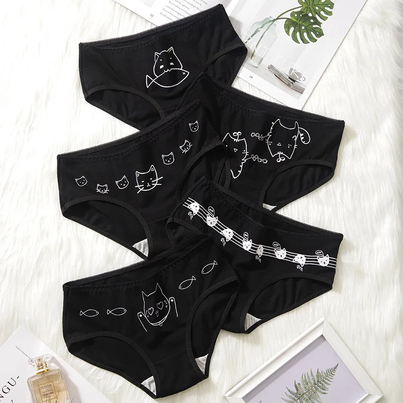 5Pcs/Lot Cartoon Cute Animal Panties for Woman Girl Underwear Breathable Soft Cotton Plus Size Sexy Lingerie Female Briefs Panty