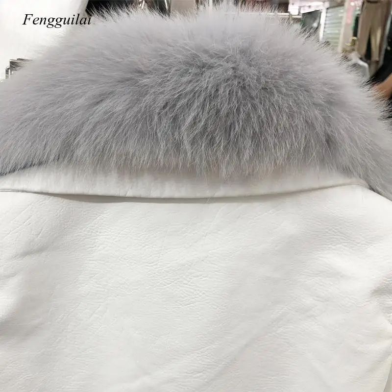 Big Hight Quality Fox Fur Collar 2020 New Women Winter Warm Faux Leather Jackets Motorcycle Pu Leather Jacket Female Warm Coats