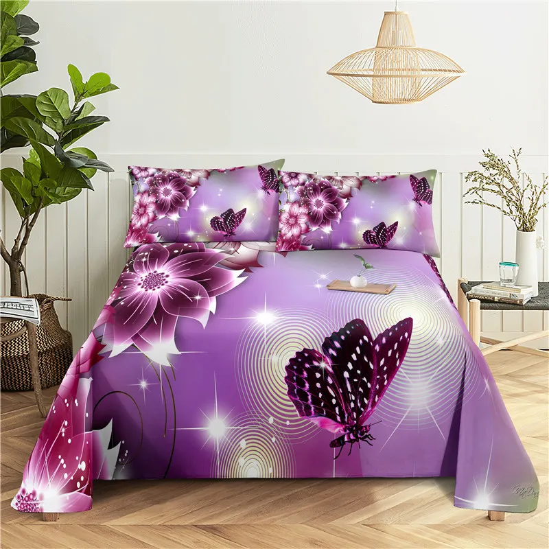 

Butterfly Flowers 0.9/1.2/1.5/1.8/2.0m Digital Printing Polyester Bed Flat Sheet With Pillowcase Print Bedding Set