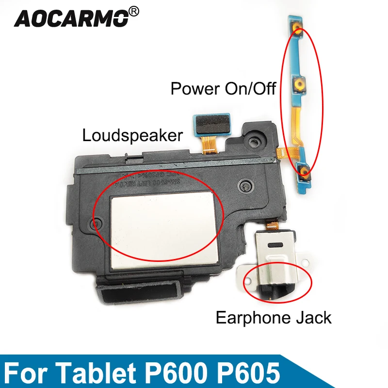 Aocarmo Power On/Off Volume Loudspeaker Earphone Headset Jack Flex Cable For Samsung Galaxy Tab SM- P600 P601 P605 Repair Part