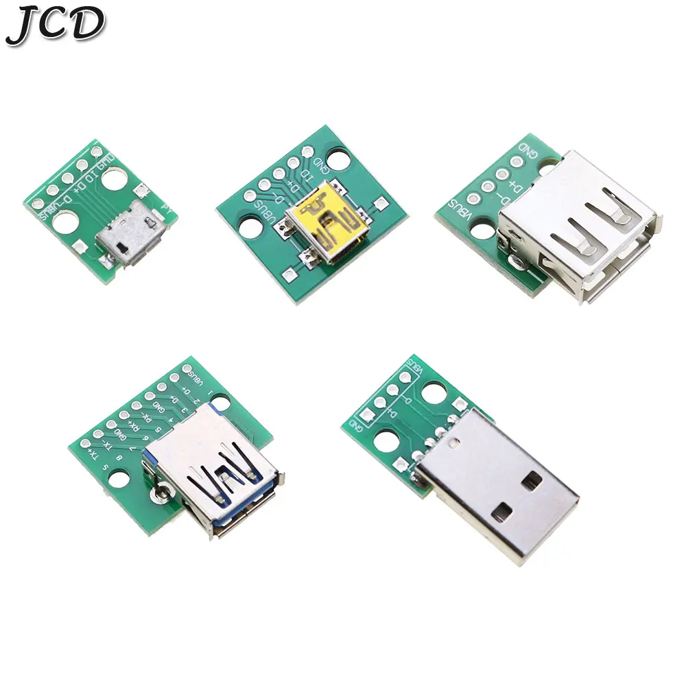 

JCD 10pcs USB Male Connector / MINI MICRO USB to DIP Adapter 2.54mm 5pin Female Connector B Type USB2.0 Female PCB Converter