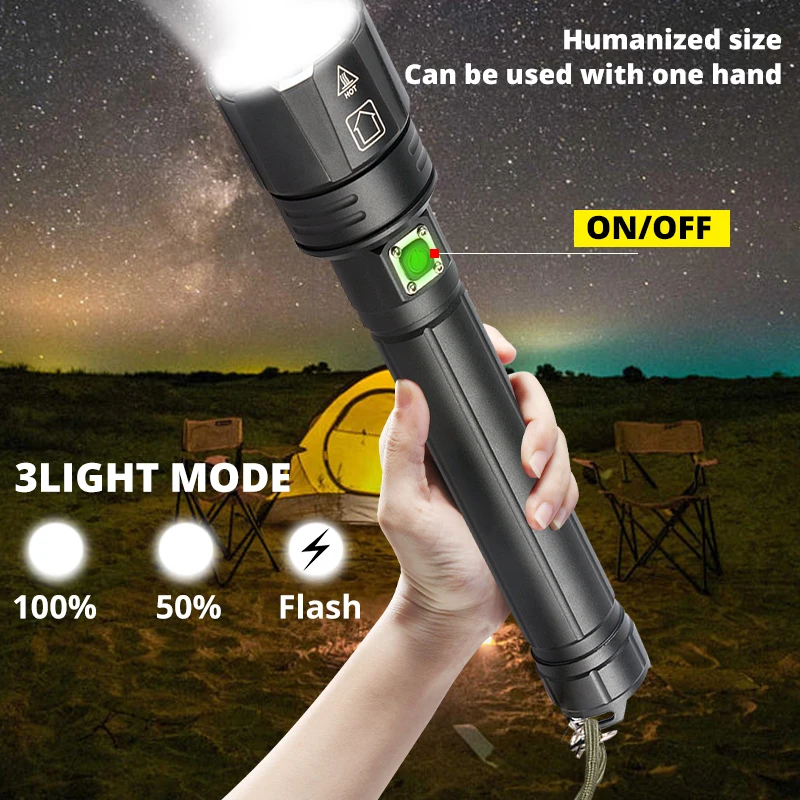 NEW Powerful Lights XHP90.2 Ultra Bright 18650 LED Flashlight USB Rechargeable XHP70 Tactical Light 26650 Zoom Camp Torch