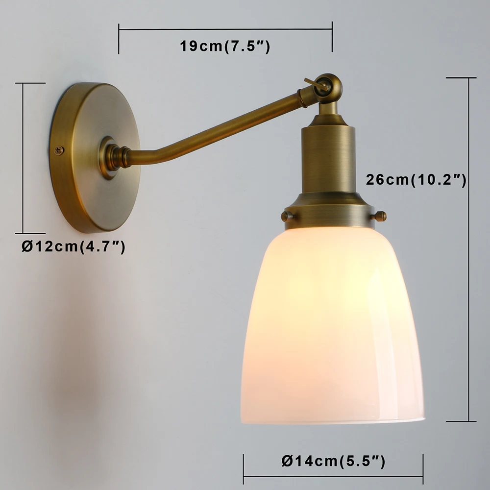 Permo Industri Vintage Kemiringan Tiang Dinding Single Tempat Lilin dengan 5.5 "Oval Dome Putih Susu Glass Shade Wall Sconce lampu Lampu F