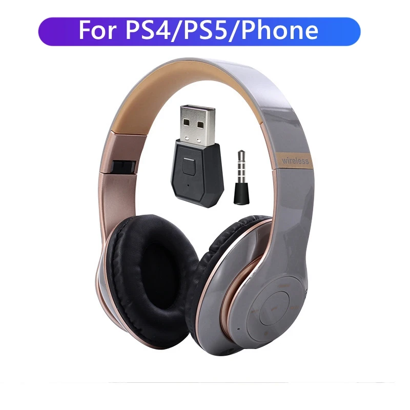 For PS4 PS5 Gamer Wireless Headphones With Microphone Foldable Gaming  Helmet with Bluetooth Transmitter Phone Gamer Headset