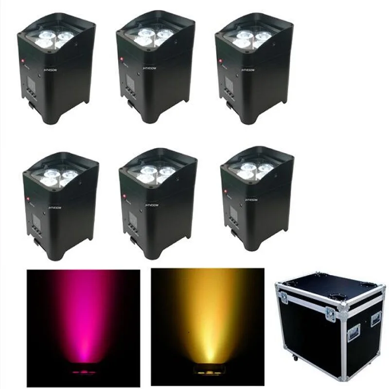 

6 pieces with charging flight case Battery wireless uplights par 4x18w RGBWAUV 6in1 DJ Par light