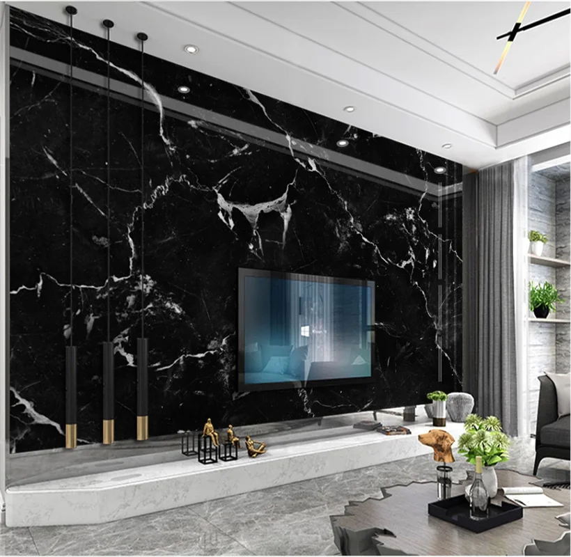 xuesu High-end imported black marbled background wall slab custom wallpaper mural 8D waterproof wall covering