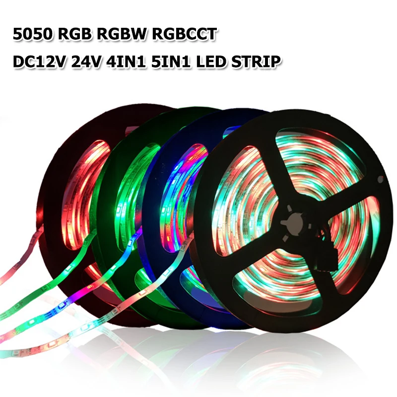 LED Strip Light 12V 24V SMD5050 White Warmwhite RGB RGBW RGBCCT 4in1 5in1 Flexiable Light Band 5M 60leds/m DIY Home Decoration