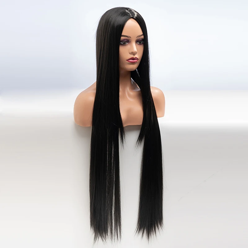 

Ladies black women heat-resistant synthetic hair machine with long straight hair with wig 34 inches cosplay