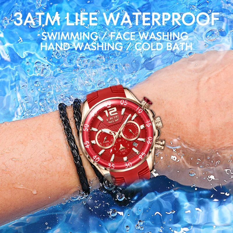 LIGE Fashion Men Watches Casual Sport Quartz Watch Man Silicone Belt Wristwatch Chronograph Waterproof Casual Clock Montre Homme