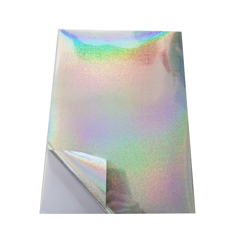 Papel de etiqueta adhesiva de holograma de punto en blanco brillante para impresora UV/láser, 50 micras de espesor, A4