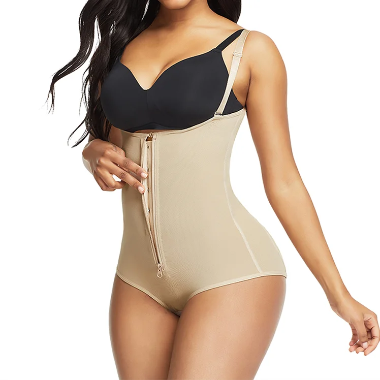 Women\'S Waist Trainer Slimming Shapewear Postpartum Recovery Fajas With Zipper Corset Effect Butt-Lifting Body Shaper