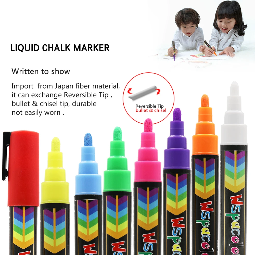 Chalkboard Chalk Markers ,Pack of 8 Classic Neon color pens Dust Free Water-Based Non-Toxic Wet Erase Chalk Ink Pen