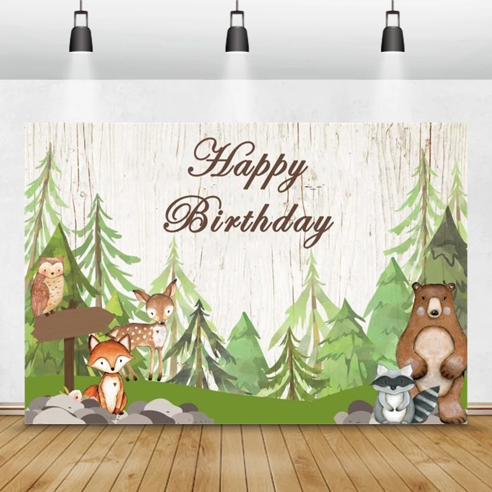 Laeacco Birthday Photophone Forest Flowers Leaves Safari Party Animals Newborn Kid Baby Shower Photography Backdrops Backgrounds