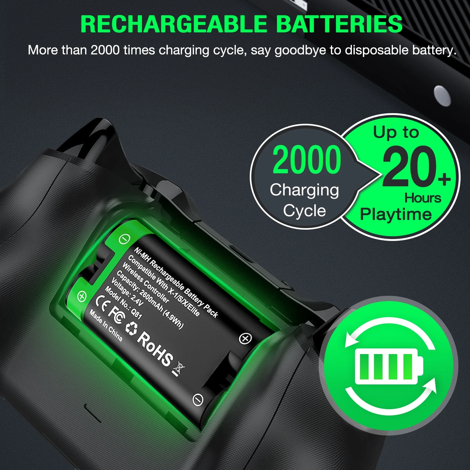 3x2600mah bateria recarregável para xbox series s/x/xbox um s/x gamepad bateria para xbox um controlador + carregador de bateria usb