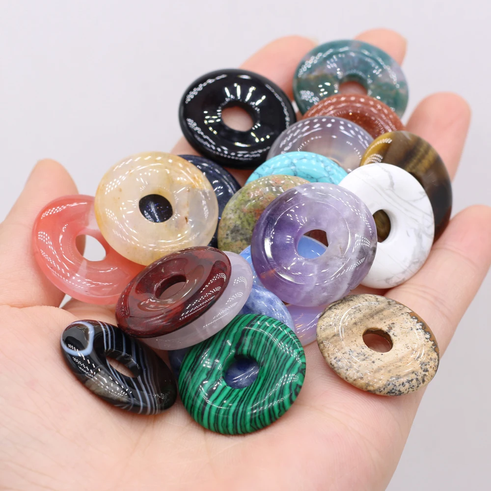 Mode 25mm Großes Loch Perlen Naturstein Quarz Kristall Anhänger Disc Malachit Charms DIY Halskette Ohrring Schmuck Machen geschenk