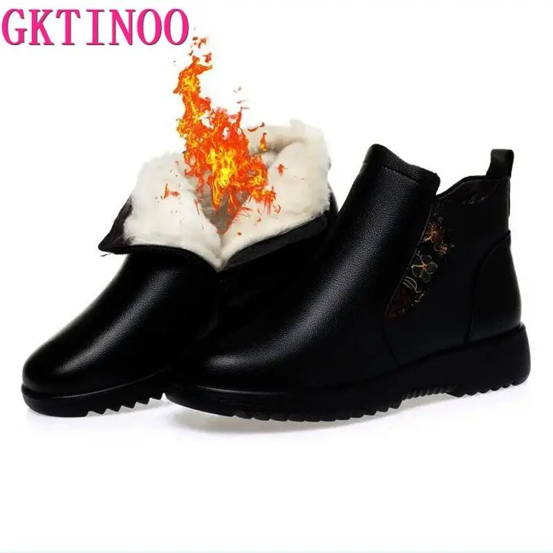 GKTINOO Fashion Winter Women Genuine Leather Ankle Boots Female Thick Wool Warm Snow Boots Mother Waterproof Non-slip Booties