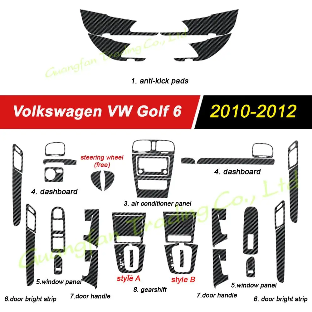 For Volkswagen VW Golf 6 GTI MK6 R20 Year 2010-2012 3D/5D Carbon Fiber Car Inner Trim Cover Interior Sticker Decorative Accessor