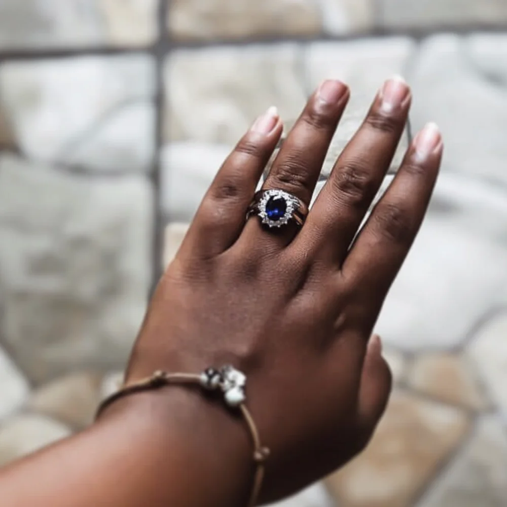 Princess Diana ring finger Real 100% 925 Sterling Silver Blue green Natural Sapphire gemstone Rings For Women Wedding jewelry