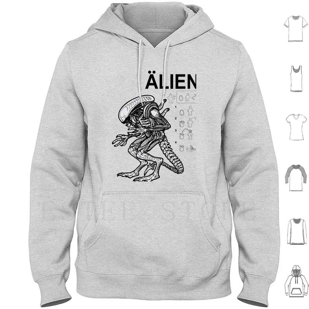 Hoodies Long Sleeve Fun Map Instrucitons Allen Cartoon Animation Terror Creature Evil Horror Space Sci Fi Mashup Meme