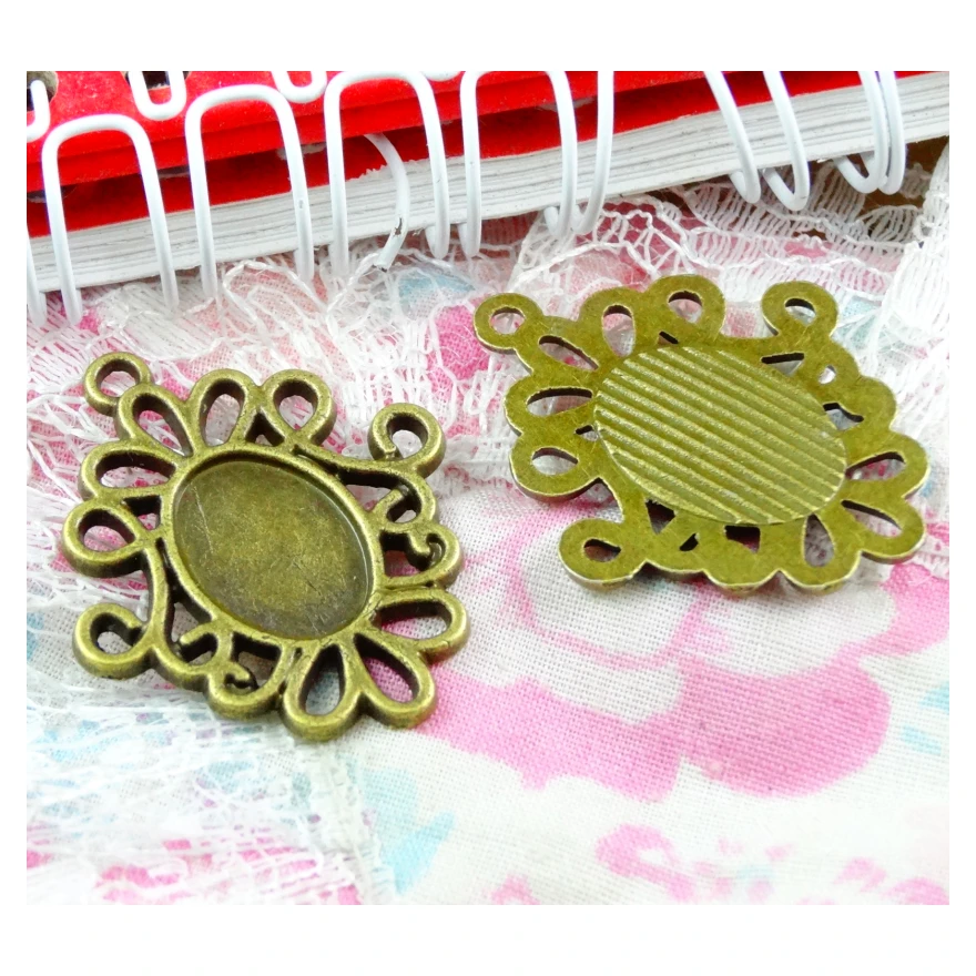 40 Pieces/Lot 10*14MM Base Vintage Zinc Alloy Bezel Pendant Antique Bronze Plated Diy Pendant Jewelry Making