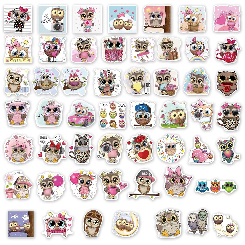 10/30/50PCS New Cartoon Owl Personalized Decoration Graffiti Waterproof Sticker Notebook Refrigerator Water Cup Helmet Wholesale