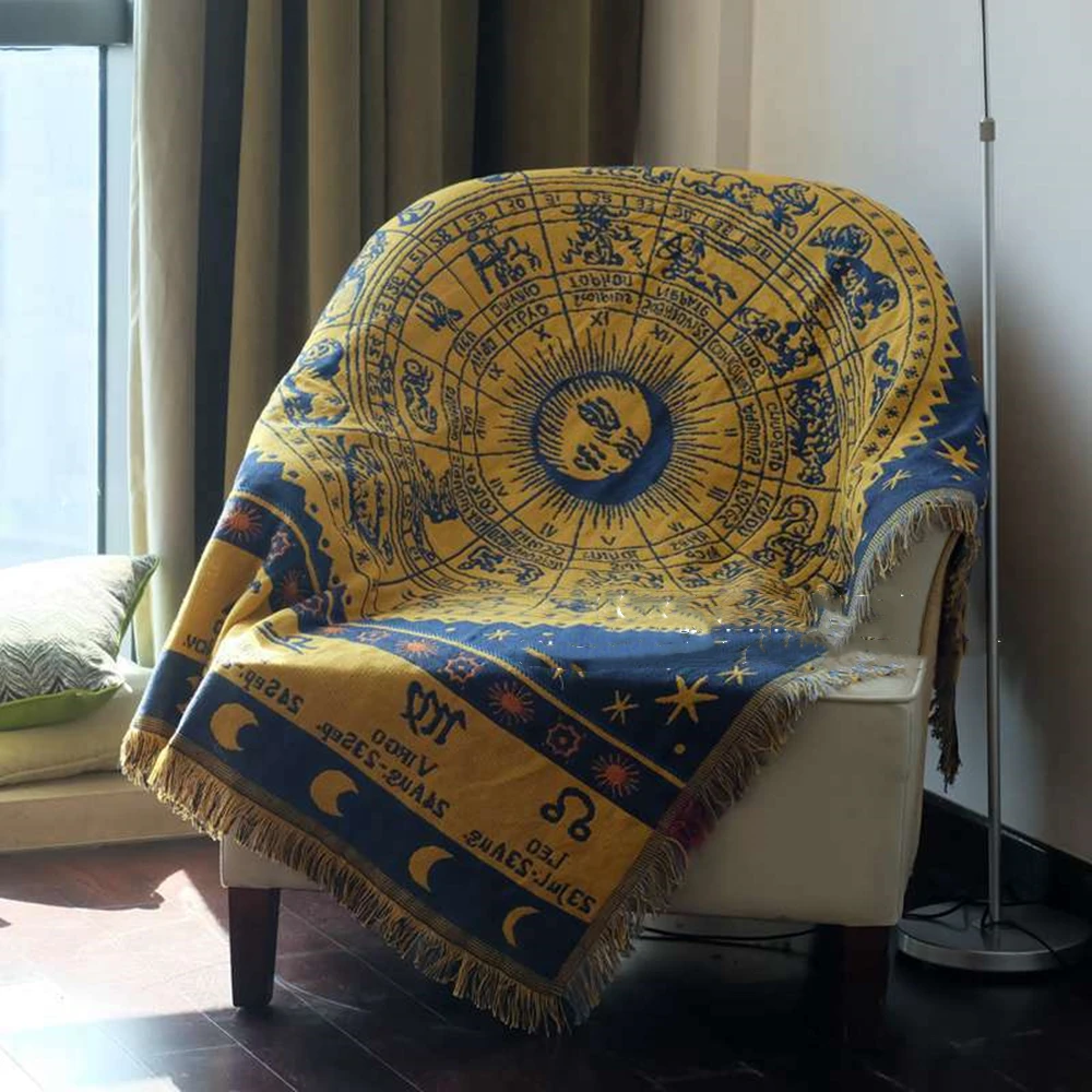 Constellation Bohemian Ethnic Blanket Throw Pastoral Thick Cotton Sofa Bed Cover Double-sided Doily Carpet Mat Felts Tapestry