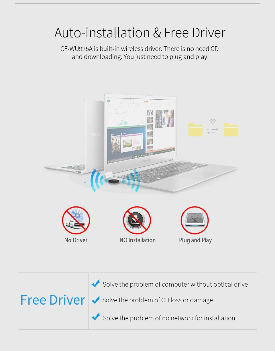 COMFAST 925A Drive-Free 5G Dual-Frequency 650M Wireless Network Card Desktop Wifi Receiver Mini USB Transmitter Plug And Play