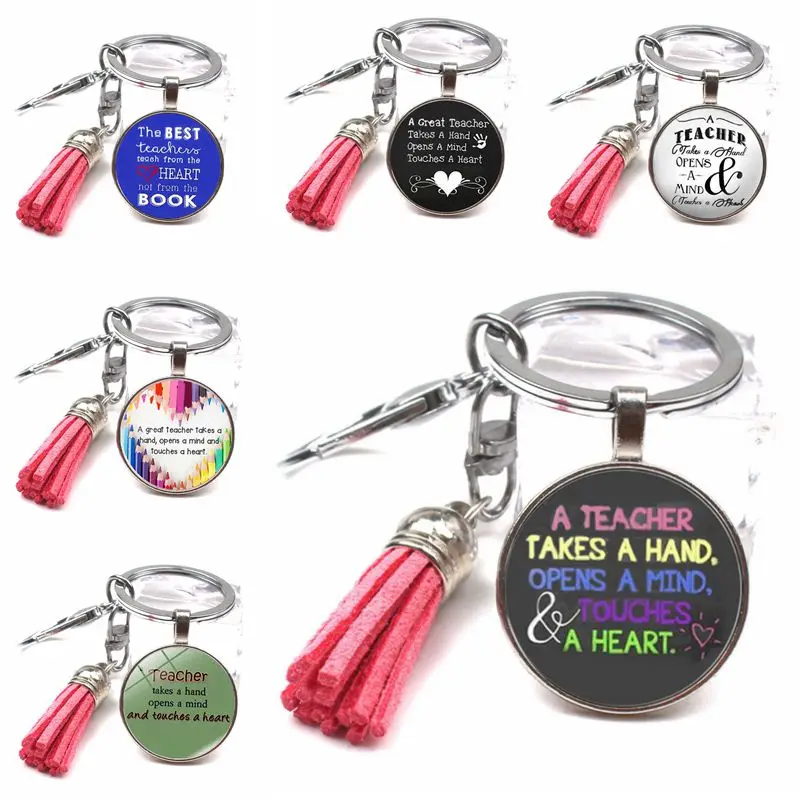 Fashion Thanks Teacher Text Keychain Cute Multicolor Tassel Keychain DIY Crystal Glass Dome Keychain Teacher's Day Creative Gift