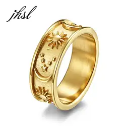 Men Rings Star Moon Sun Design Stainless Steel Rose Gold Silver Color wholesale Large US size 6 7 8 9 10 11 12 13