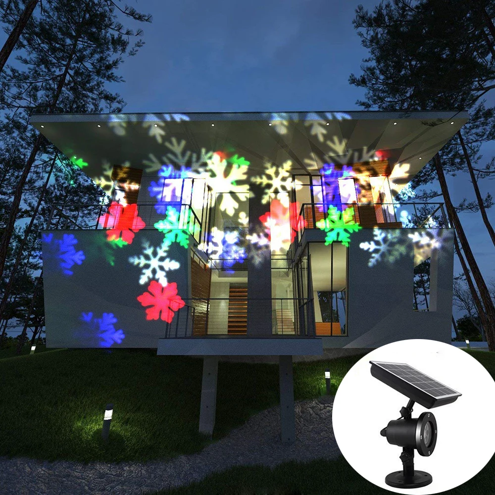 

Solar Christmas Snowflake Laser disco Light IP65 Outdoor Moving Snowfall Laser Projector Lamp For New Year Party Wedding decor