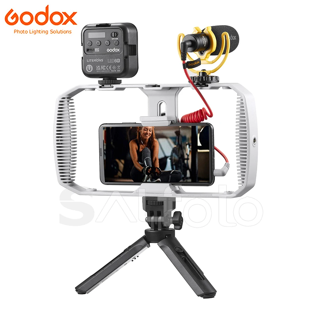 

Комплект для смартфона Godox VK1: кейдж-риг VK1-UC, VK1-LT, VK1-AX, светодиодный видеосвет и микрофон для мобильной съемки, прямых трансляций и видеоблогов
