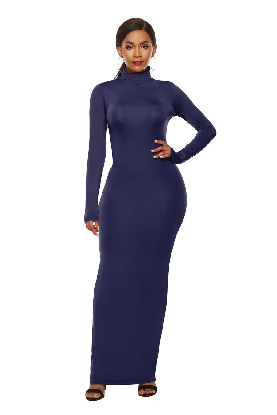 2020 Long Summer Women Maxi Party Dress Casual Long Sleeve Solid Bodycon Dresses Slim Vestidos